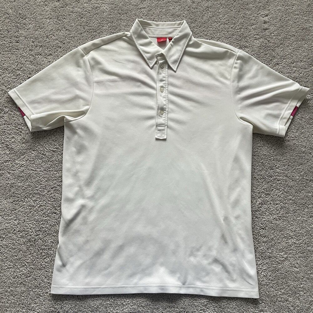 J. Lindeberg Men's Performance Golf Polo Shirt Regular Fit  XL White Pink